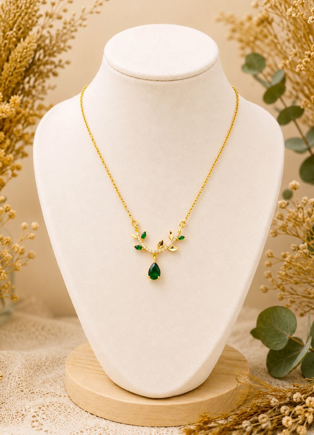 MJ Gold-Plated Emerald Vine Necklace - Image 2
