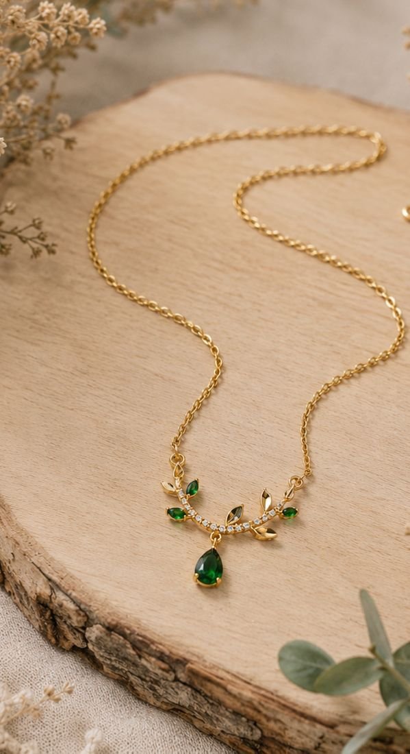 MJ Gold-Plated Emerald Vine Necklace