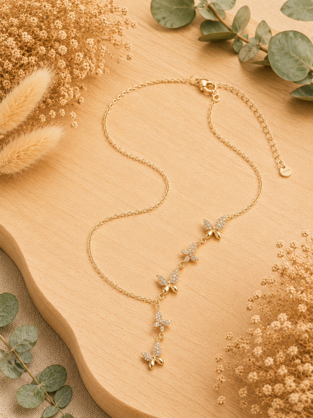 MJ Gold-Plated Butterfly Cascade Drop Necklace
