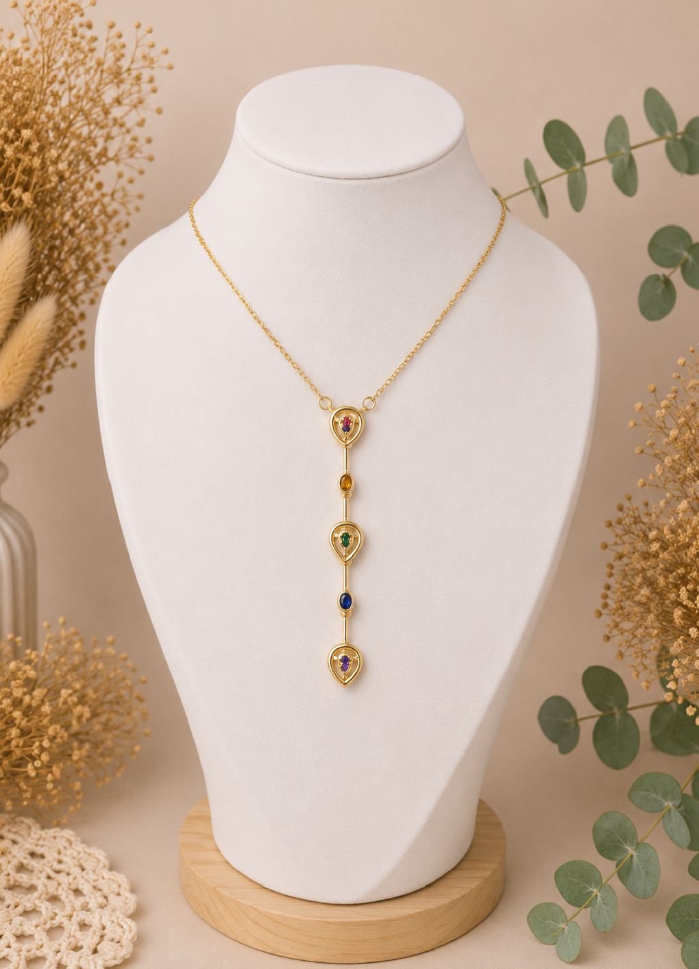 MJ Gold-Plated Color Cascade Drop Necklace