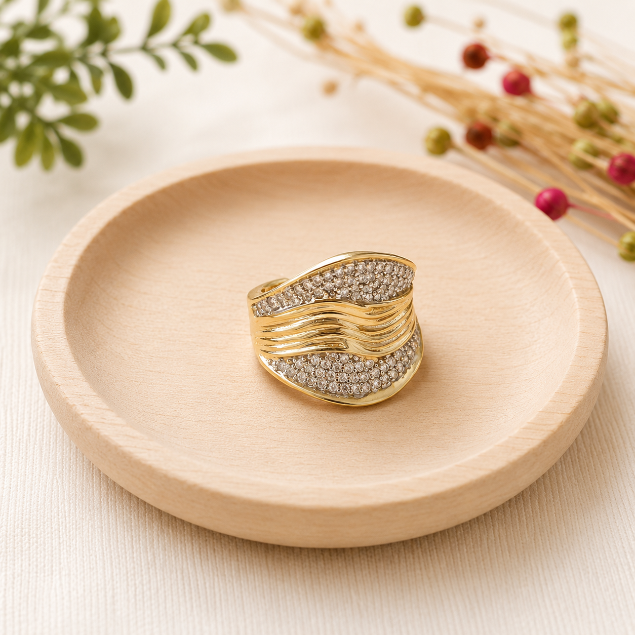 MJ Gold-Plated Ripple Ring - Image 2