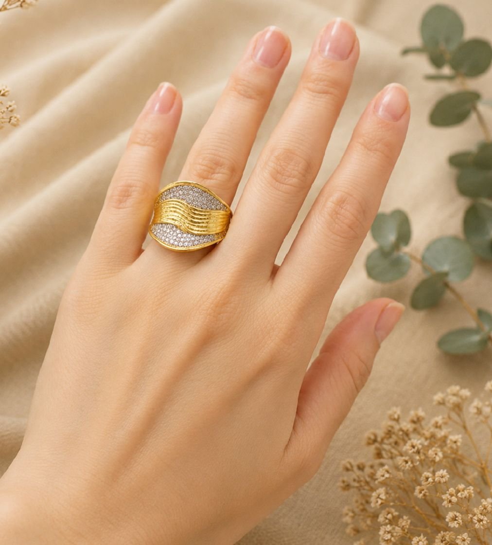 MJ Gold-Plated Ripple Ring - Image 3