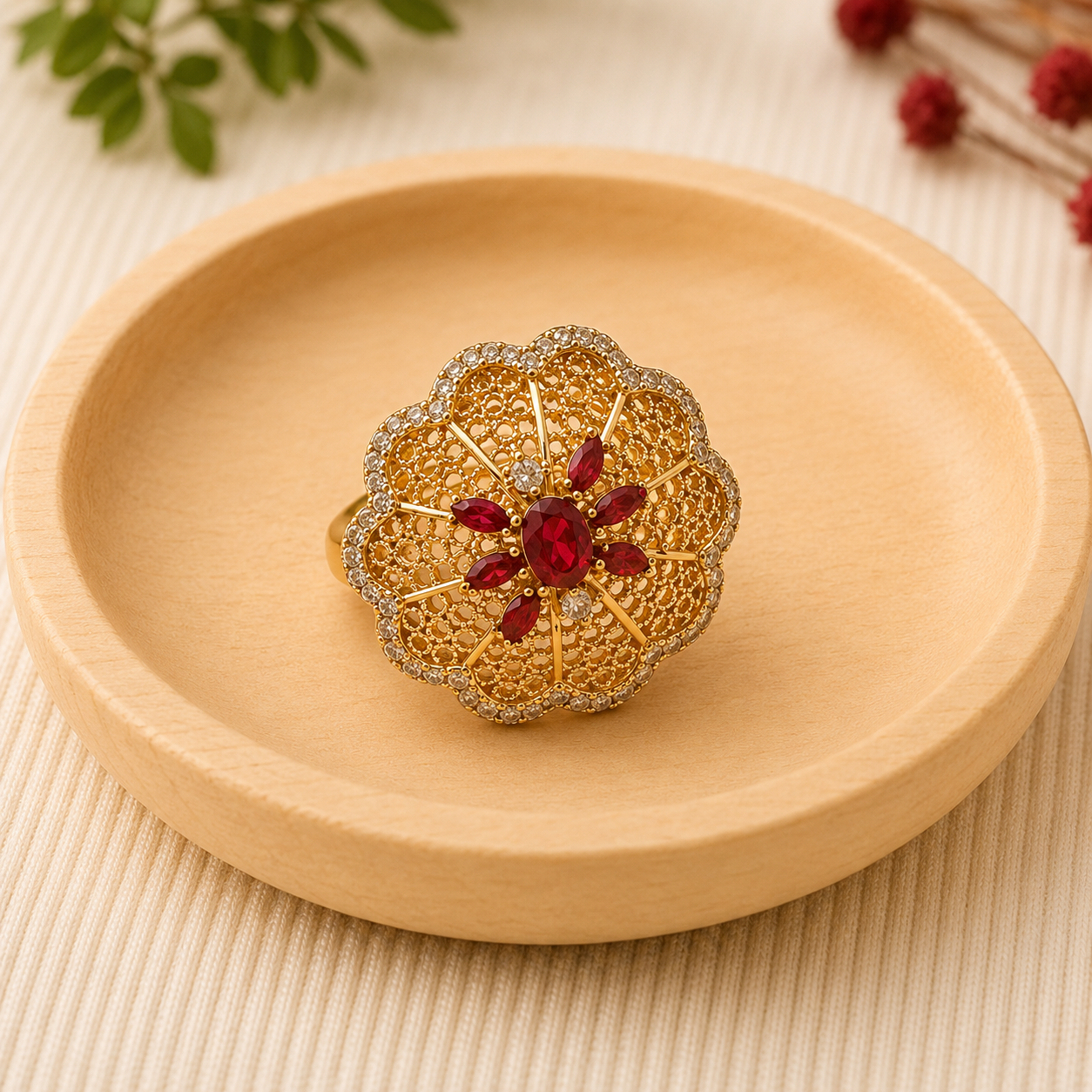 MJ Ruby Blossom Ring - Image 2