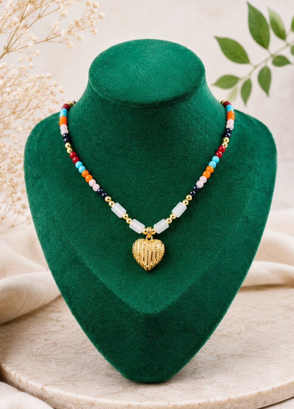 MJ Vintage Heart Beaded Necklace