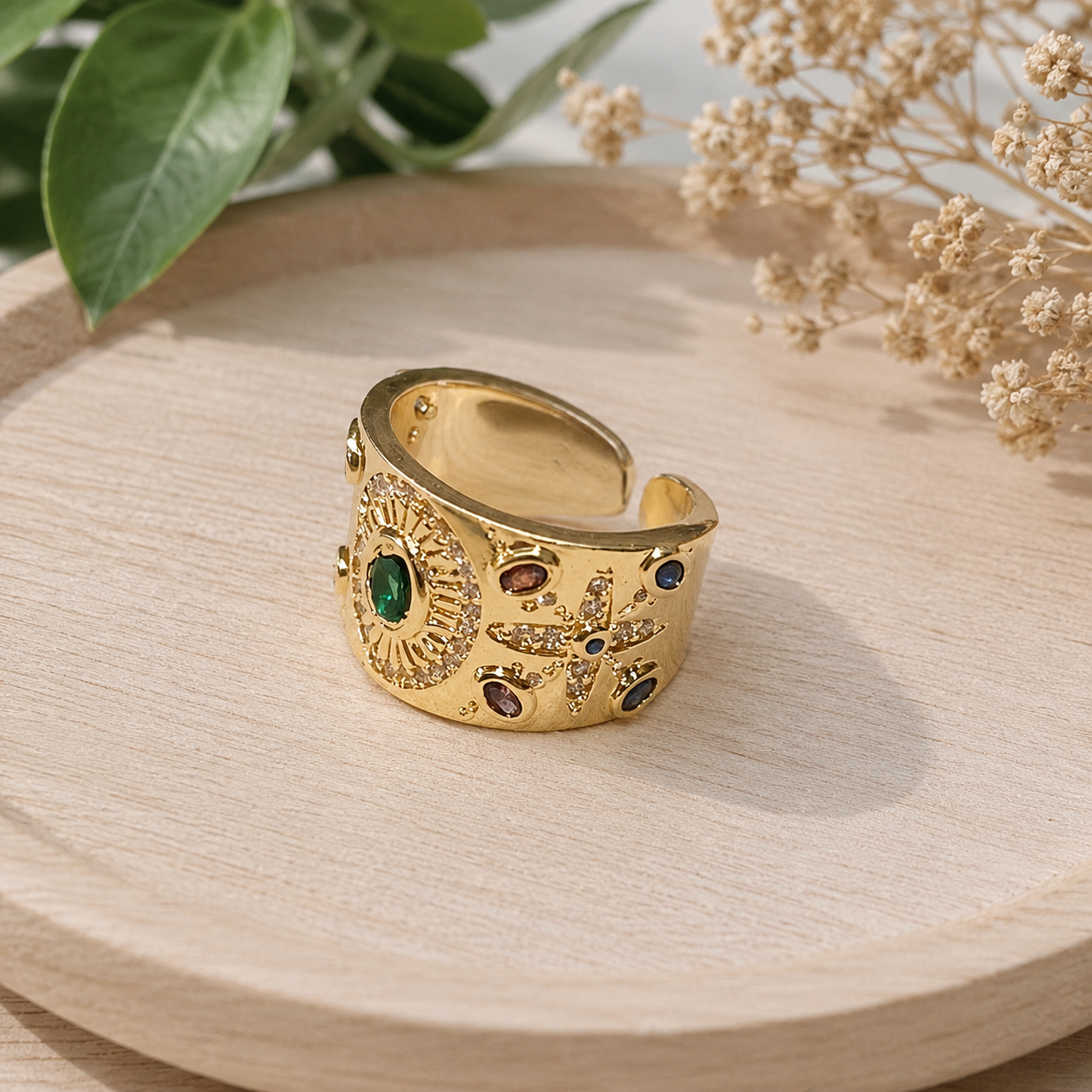 MJ Gold-Plated Emerald Halo Ring - Image 2