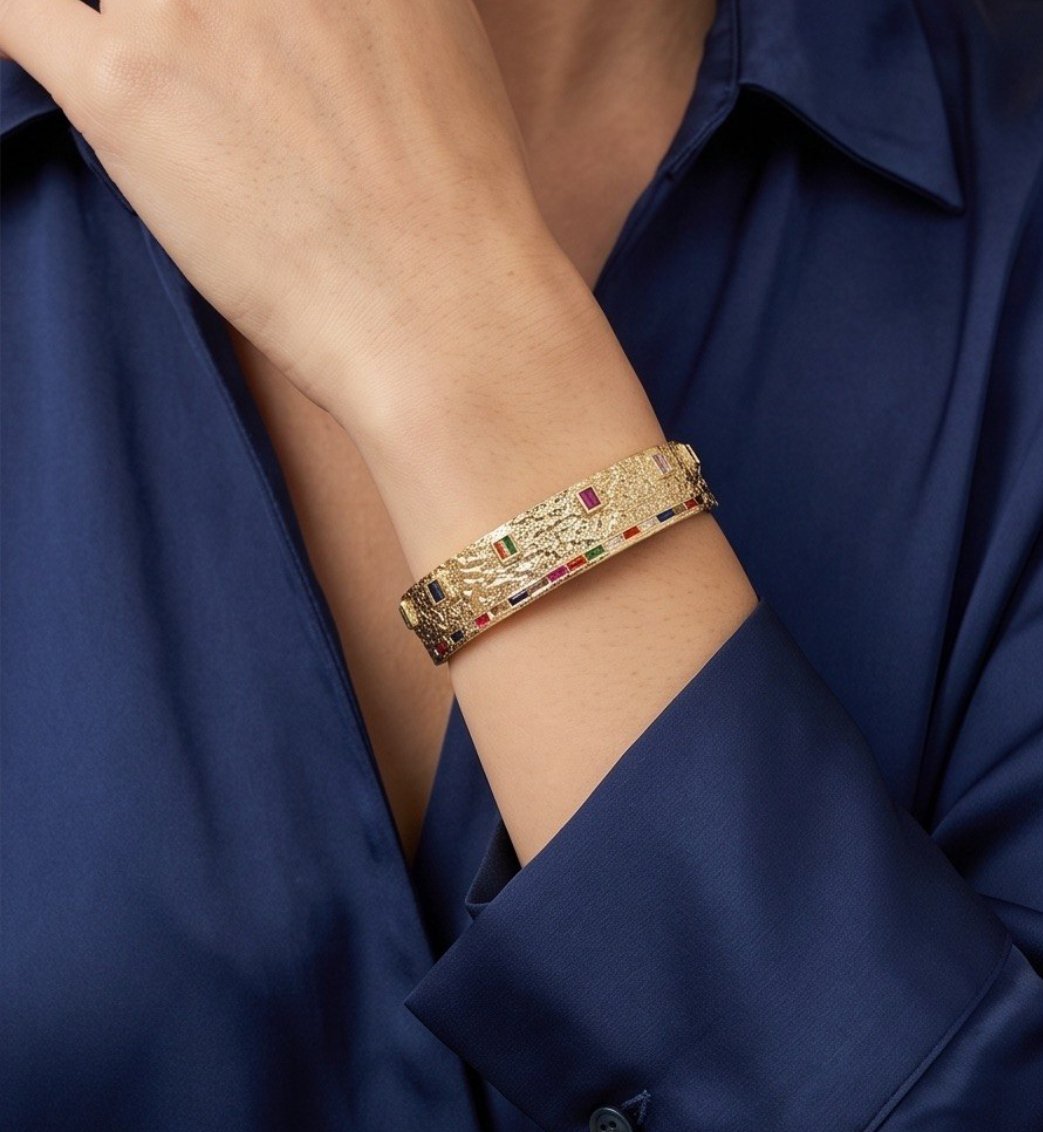MJ Gold-Plated Zirconia Pop Open Bracelet