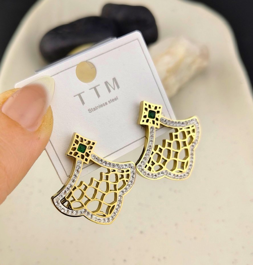 MJ Emerald Fan Earrings - Image 2