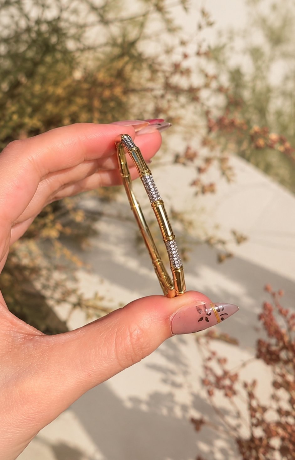 MJ Gold-Plated Crystal Bamboo Bracelet