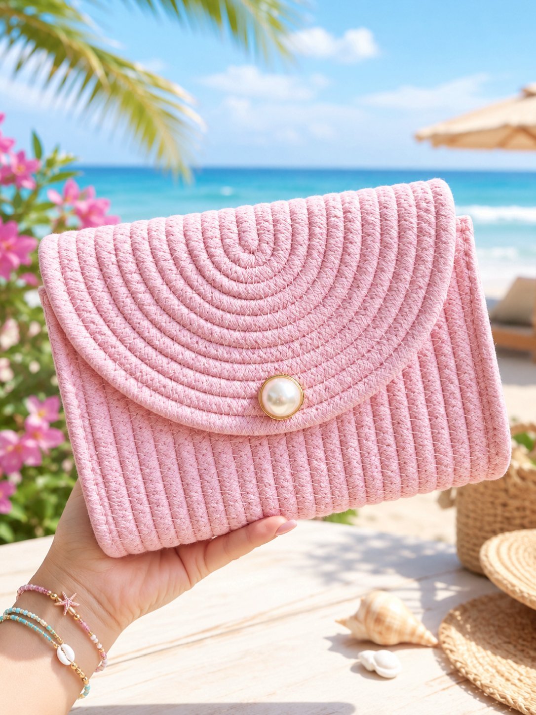 MJ Handmade Blush Woven Clutch/Sling Bag