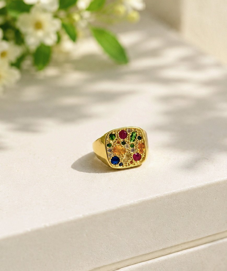 MJ Gold-Plated Colorful Pinky Ring - Image 2