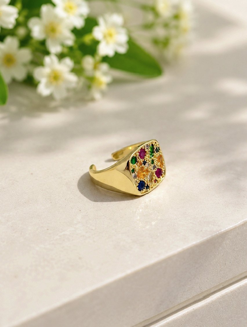 MJ Gold-Plated Colorful Pinky Ring - Image 3