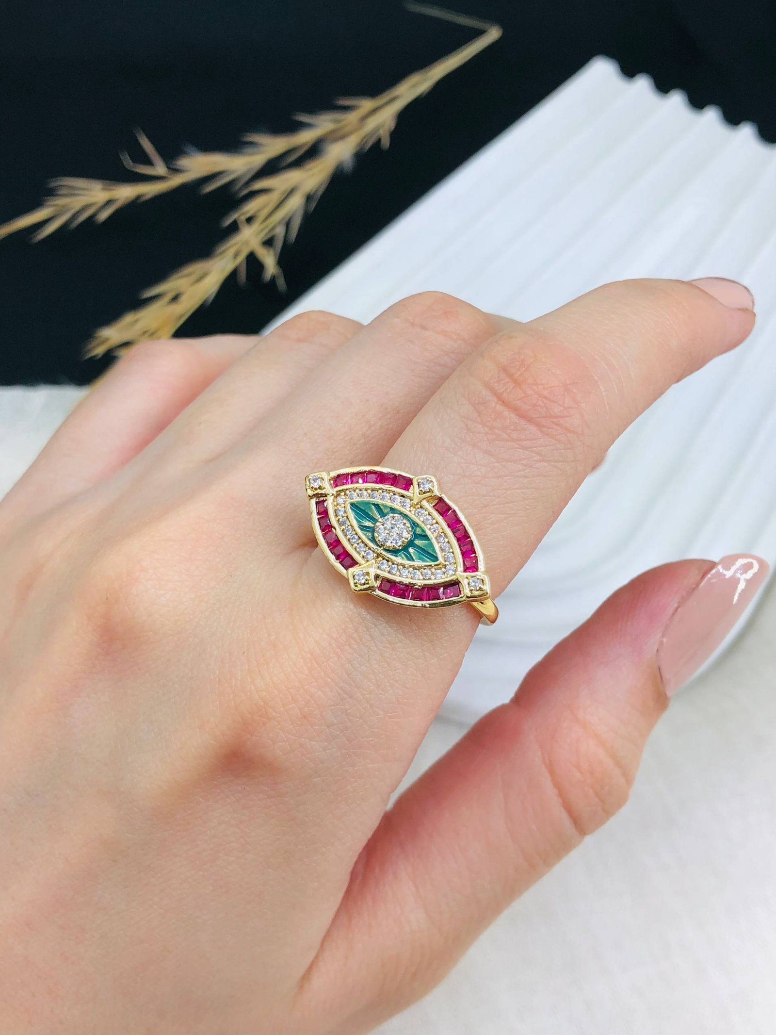 MJ Gold-Plated Eye Gemstone Ring